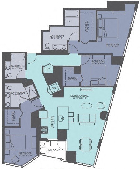 Floor plan for 3 beds, 3 baths, 1768 sqft